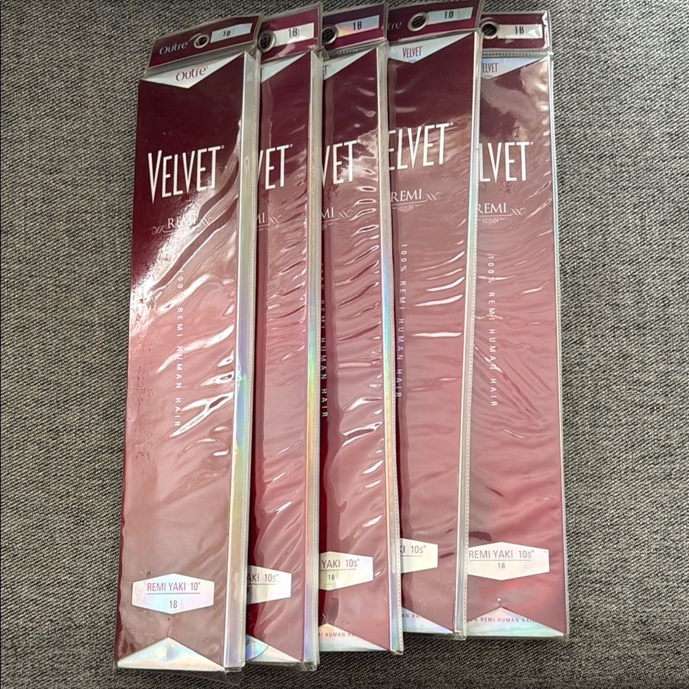 Velvet Hair Extensions five packs total in 1B lengths 10” (1) and 10s (4)